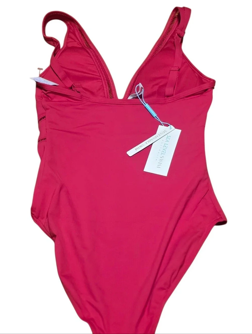 Sea Level Swim NWT Spliced One Piece Plunge Neck Red Swimsuit Size 4